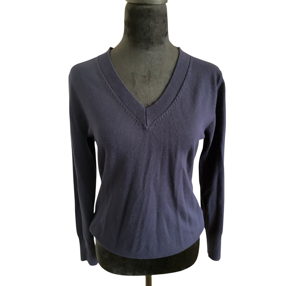 Cielo Womens Navy Blue V-Neck Long Sleeve Knit Sweater Size Large